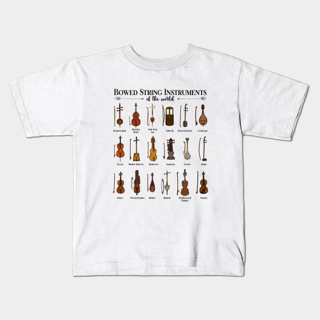 Bowed string instruments of the world Kids T-Shirt by Modern Medieval Design